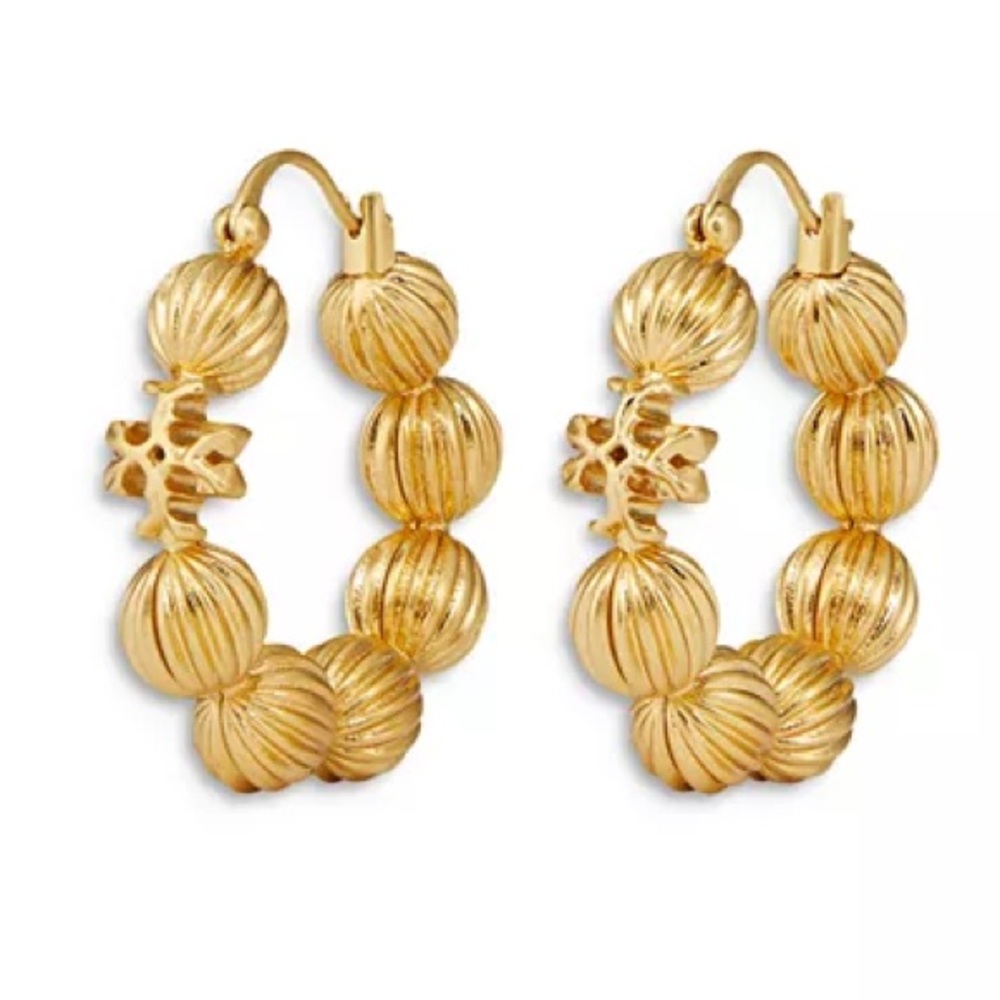 NIP Tory Burch Roxanne Fluted Bead Hoop Earrings